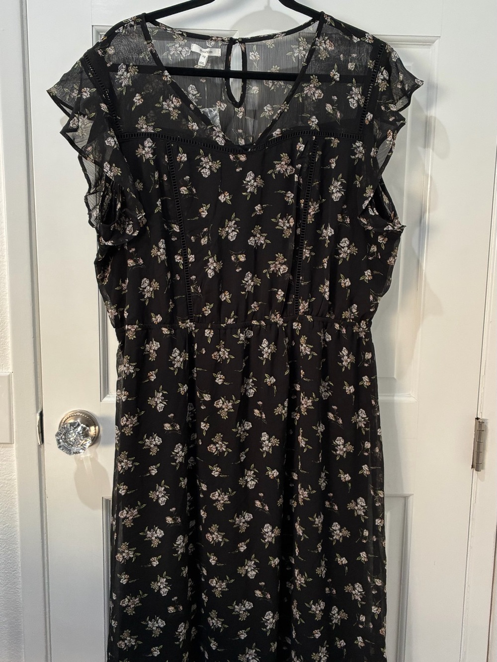 Maurices Black Floral Maxi Dress with Ruffle Sleeves